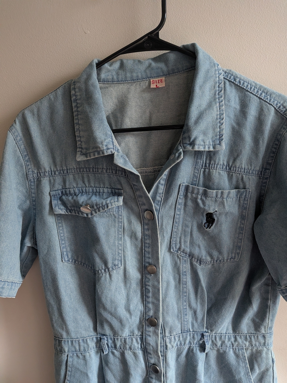Light Wash Denim Short-Sleeve Romper Bodysuit - Picture 3 of 6